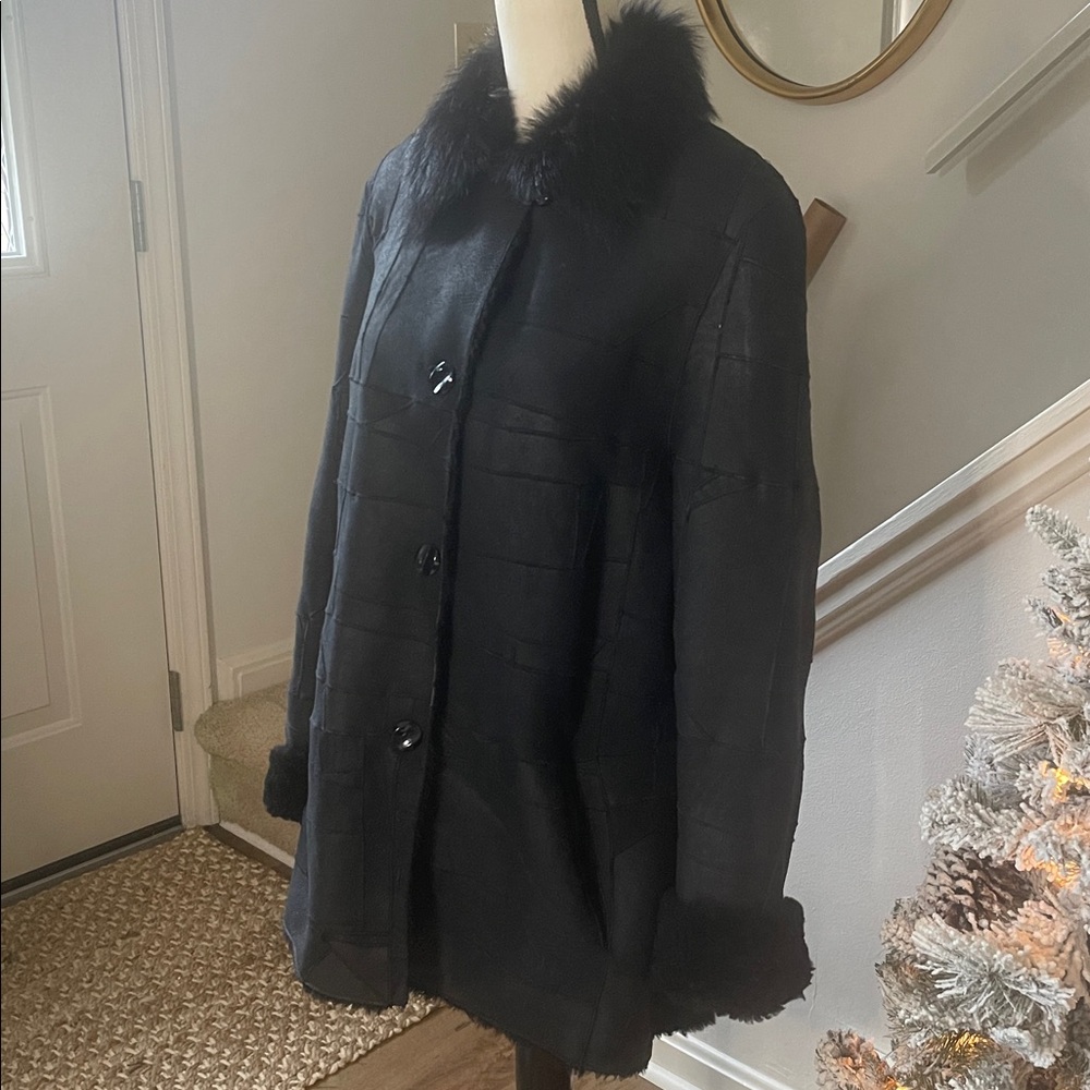 Jean Guise Tamara A.S. 100% Lambskin Elegant Black Women's Coat Jacket Size 14 - Picture 4 of 13